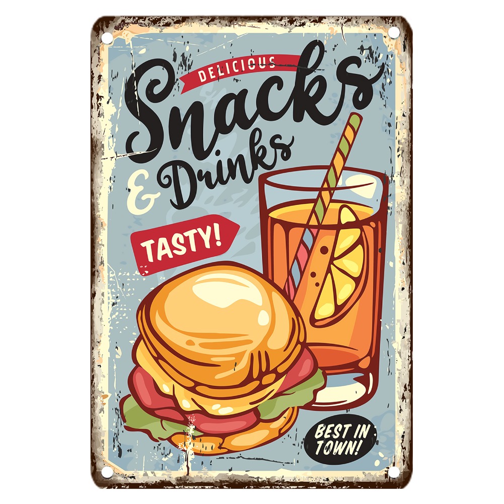 Food Snacks With Iron - Metalowy szyld w stylu vintage z