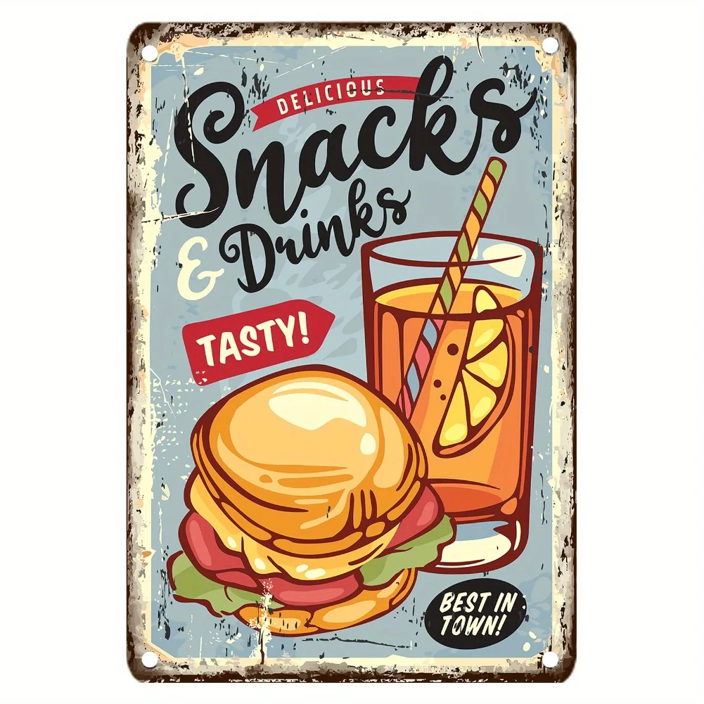 Metalowy szyld w stylu vintage – Food Snacks With Iron recenzja i cena